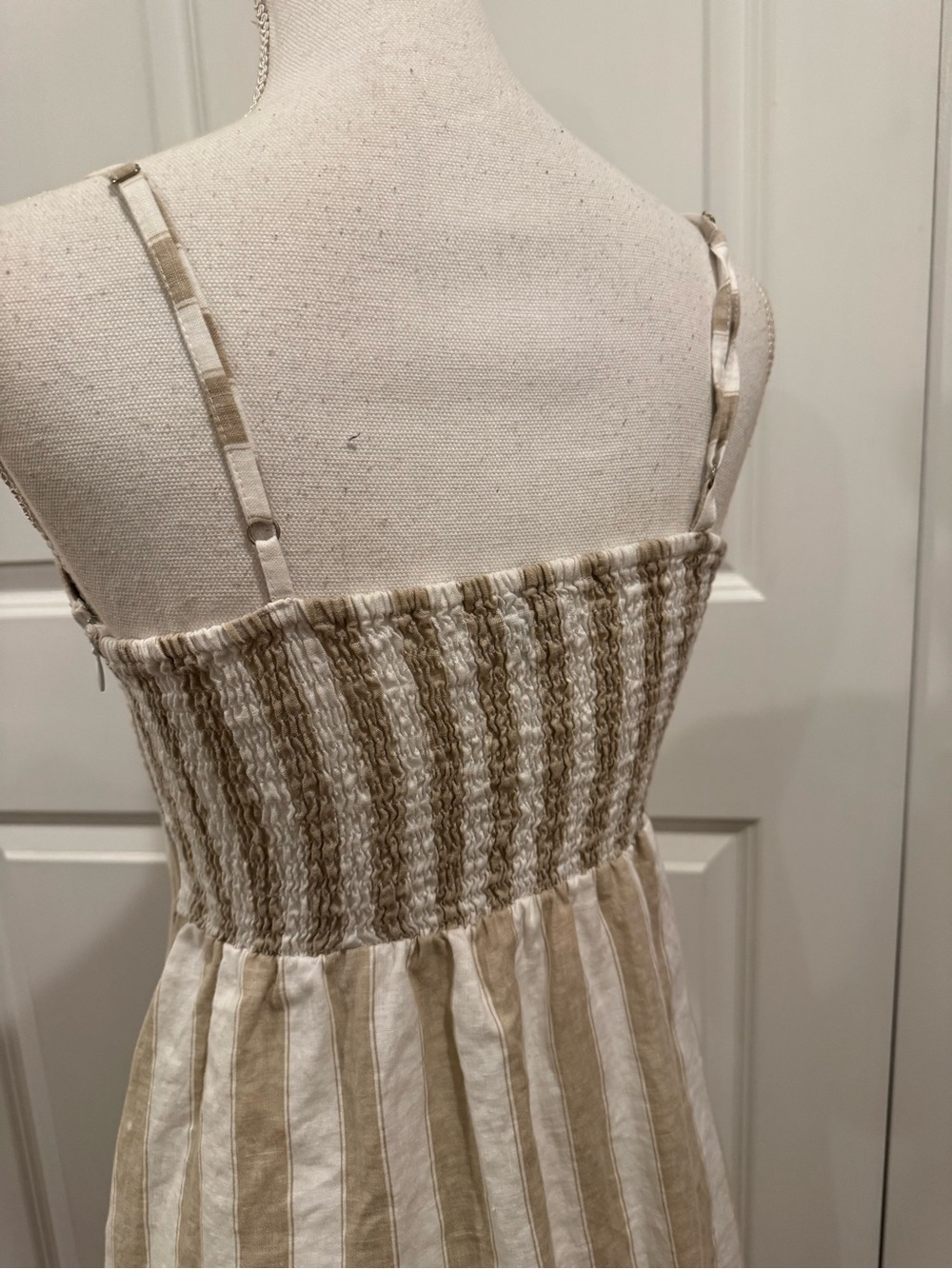 Faithfull the Brand Fiscardo Linen Striped Tie Front Midi Dress M/6 - Picture 8 of 16